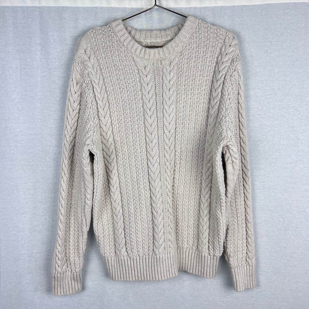 J. Crew Sweater Men Cotton Cable Knit Crew Neck Ivory Fisherman Old Money Chunky